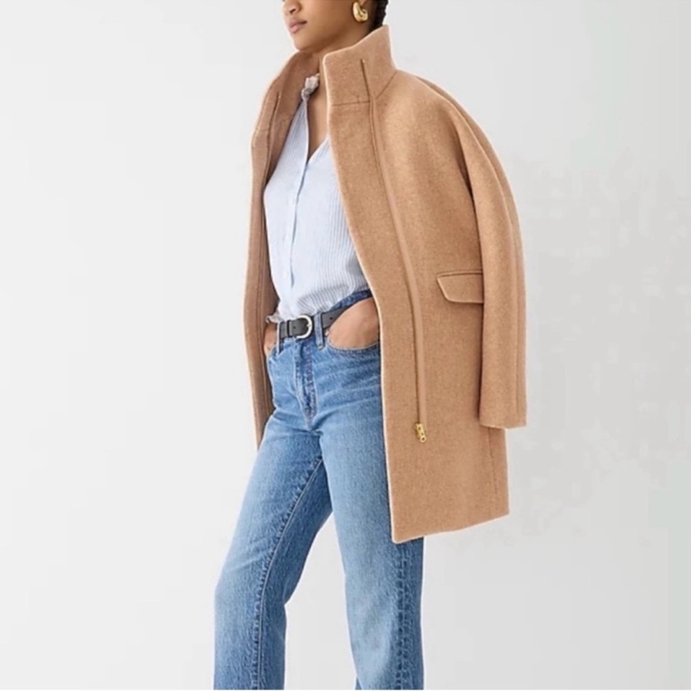 J.Crew City Coat Camel Wool Blend Minimalist Tailored Coat tan brown preppy